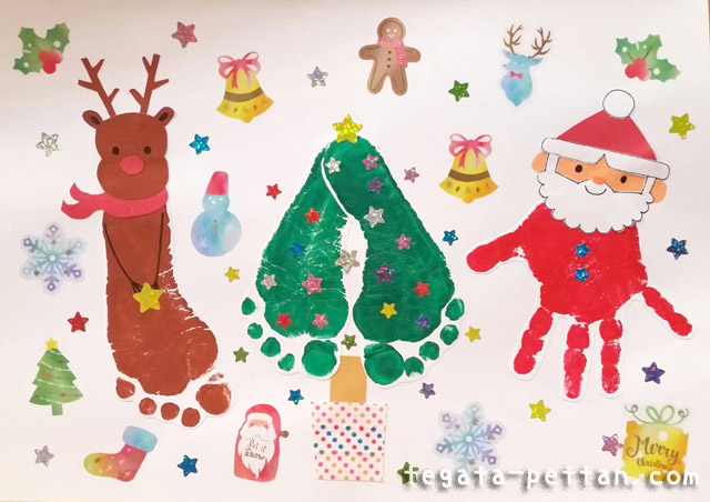 手形アートのクリスマス