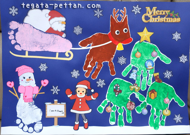 手形アートのクリスマス
